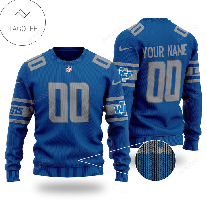 Personalized Detroit Lions Blue Ugly Christmas Sweater