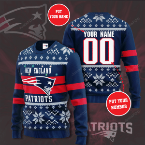 Personalized Custom Name And Number New England Patriots Ugly Christmas Sweater, All Over Print Sweatshirt