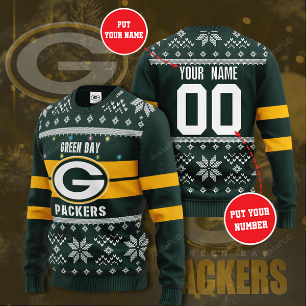 Green Bay Packers Ugly Sweater, Best Christmas Gift 2022 Custom Name And Number, Gifts for NFL Fans Personalized