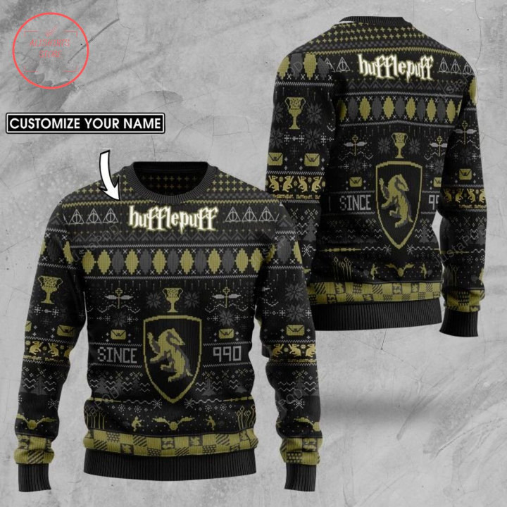 Personalized Harry Potter Hufflepuff Custom Name Ugly Christmas Sweater, All Over Print Sweatshirt