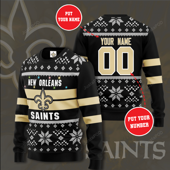 Personalized New Orleans Saints Custom Name And Number Ugly Christmas Sweater
