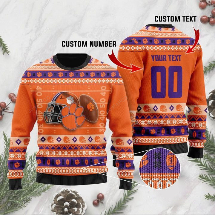 Personalized Clemson Tigers Custom Name And Number Ugly Christmas Sweater, All Over Print Sweatshirt