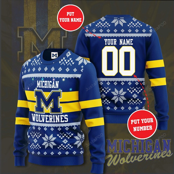 Personalized NCAA Michigan Wolverines Custom Name And Number Christmas Ugly Sweater