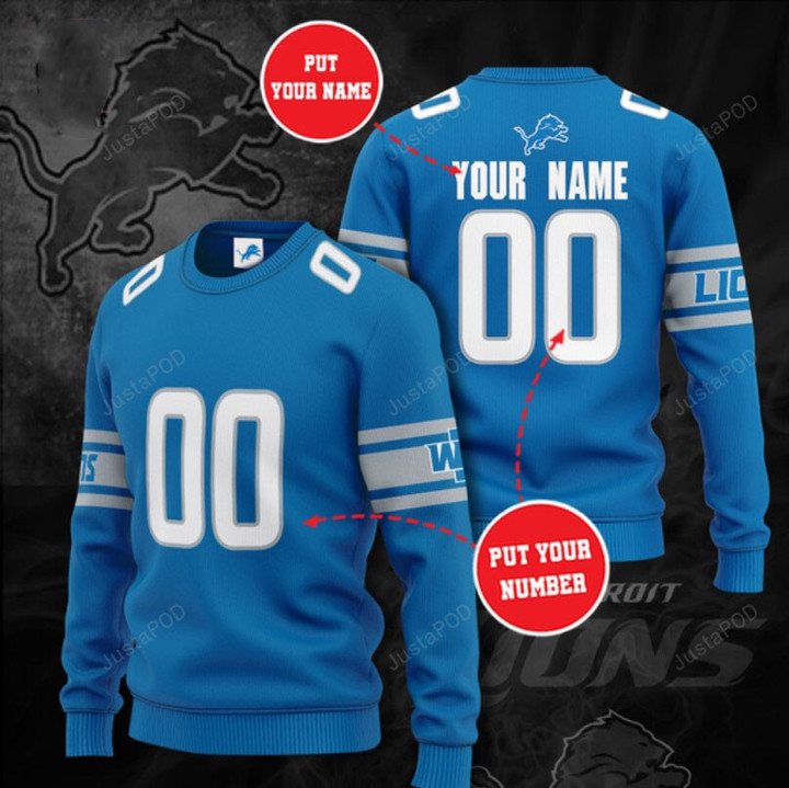 Personalized Custom Name And Number Detroit Lions Football Ugly Christmas Sweater, All Over Print Sweatshirt
