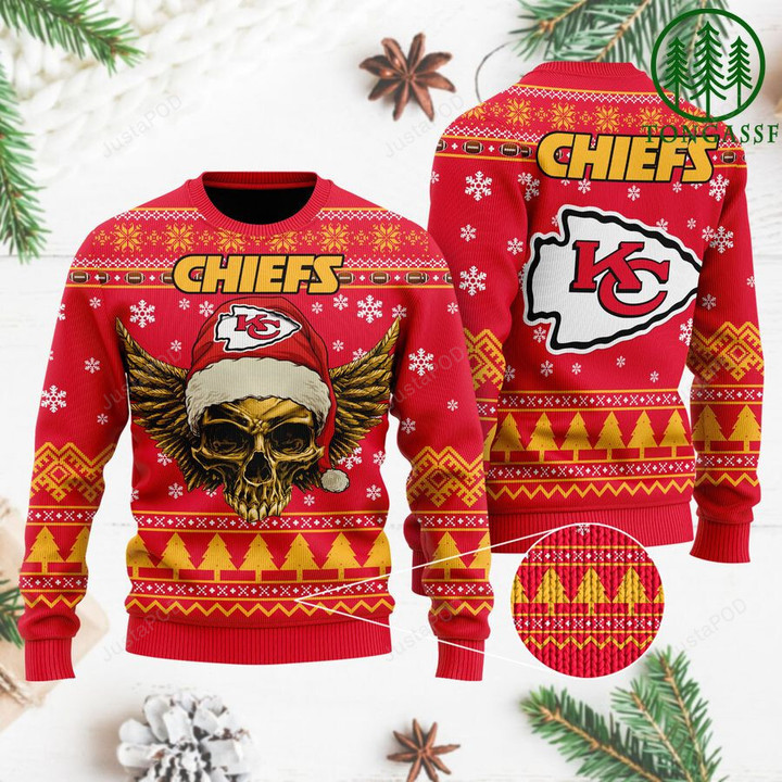NFL Kansas City Chiefs Golden Skull Christmas Ugly Sweater
