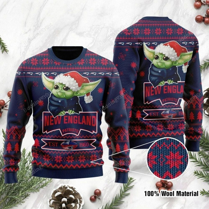 New England Patriots Cute Baby Yoda Ugly Christmas Sweater