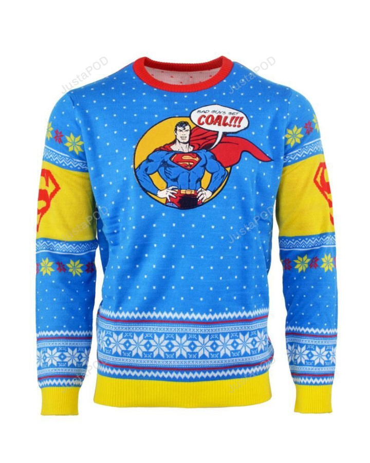 Superman Bad Guys Get Coal Ugly Christmas Sweater