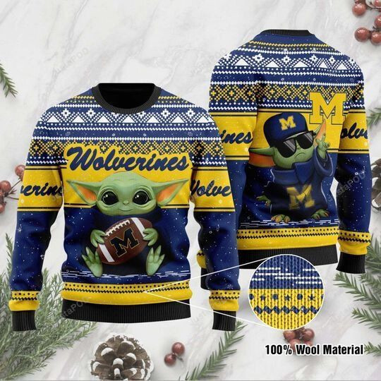 Michigan Wolverines With Baby Yoda Ugly Christmas Sweater