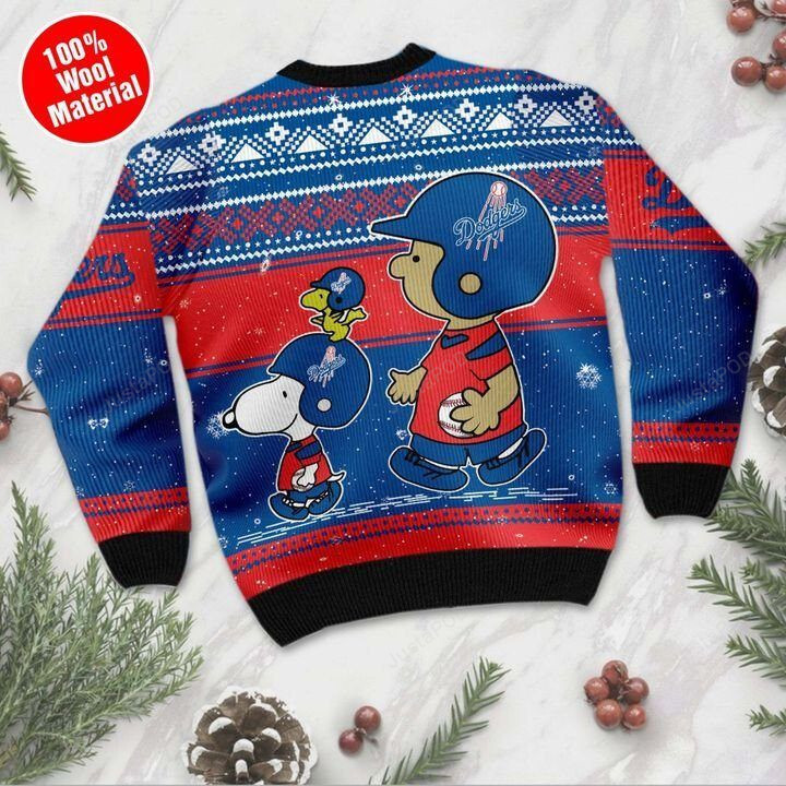 Snoopy And Charlie Brown Los Angeles Dodgers Ugly Christmas Sweater