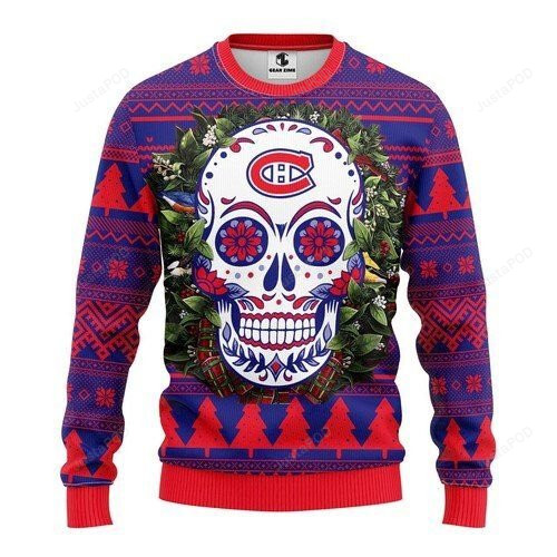 Montreal Canadiens Skull Flower Ugly Christmas Sweater