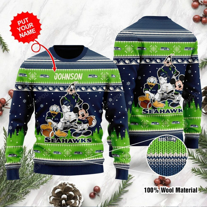 Seattle Seahawks Donald Duck Mickey Mouse Ugly Christmas Sweater