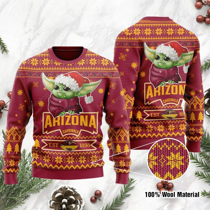 Arizona Cardinals Cute Baby Yoda Ugly Christmas Sweater