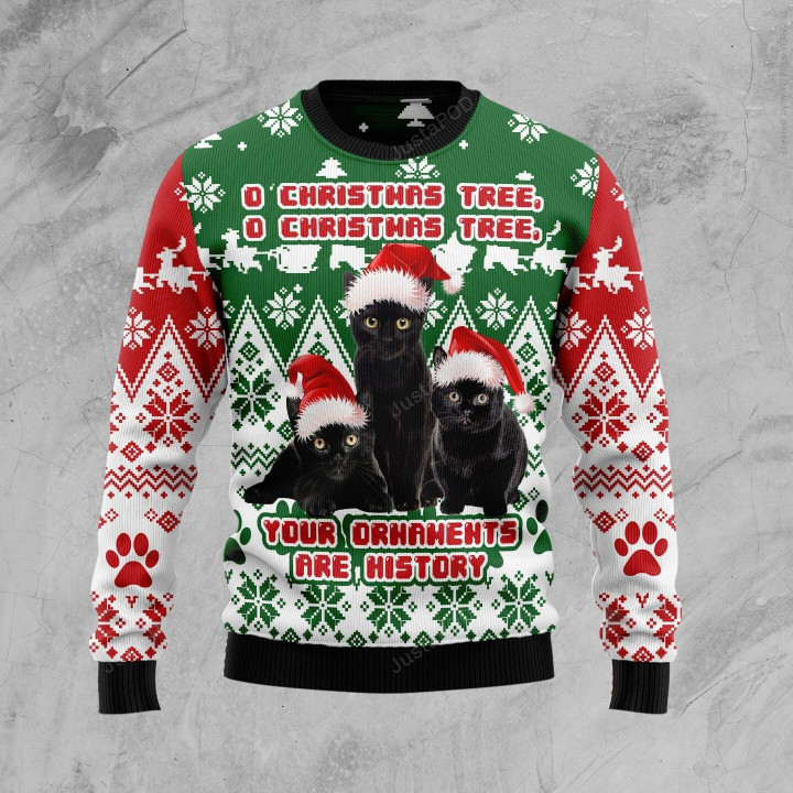 Black Cat Oh Christmas Tree Ugly Christmas Sweater