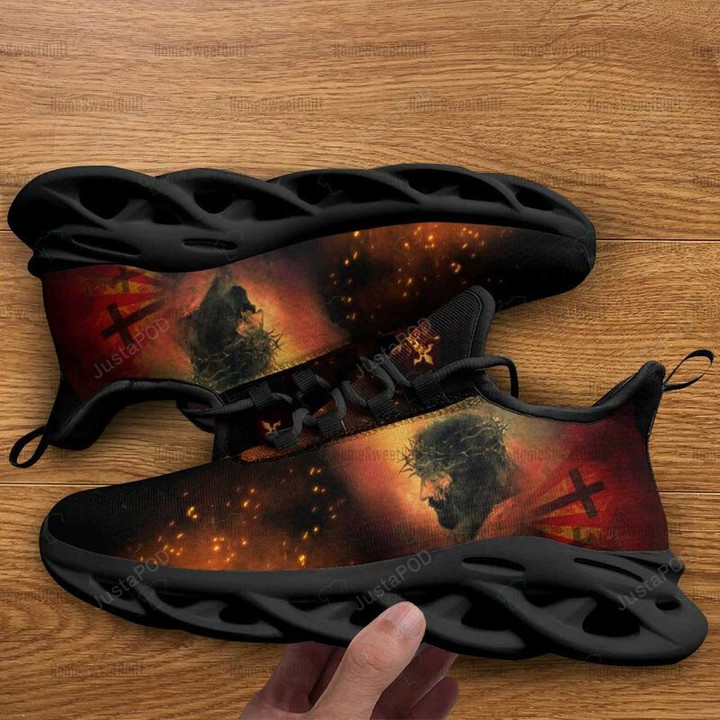 Jesus The King Crown Of Thorns Max Soul Shoes, Forgiven Jesus Catholic Men And Women Light Sports Shoes Full Size