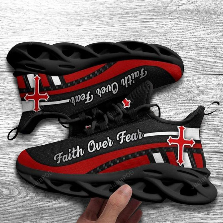 Faith Over Fear Stand With God Enjoy Jesus Christ Red Cross Max Soul Shoes, Light Sports Shoes