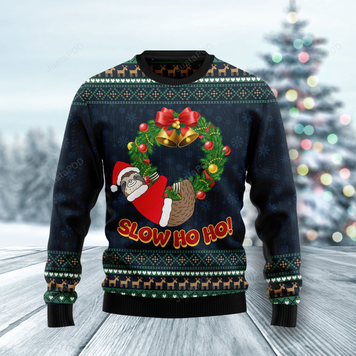 Sloth Slow Ho Ho Ugly Christmas Sweater