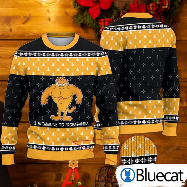 Im Immune To Propaganda Gay Garfield Vintage Ugly Christmas Sweater