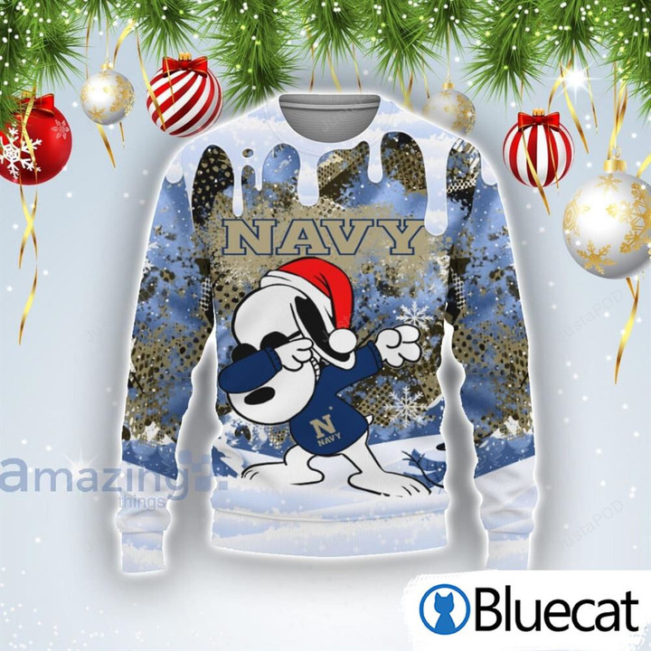 Navy Midshipmen Snoopy Dabbing Ugly Christmas Sweater