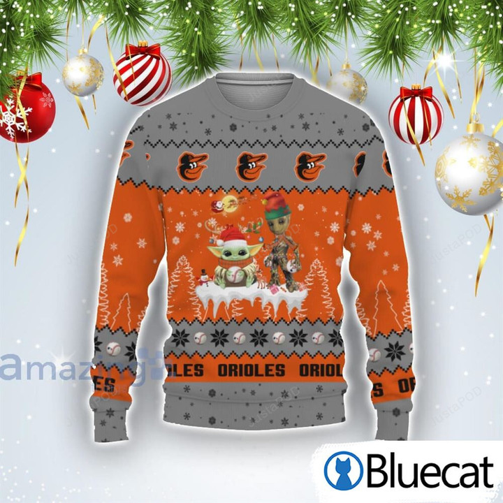 Baby Yoda Groot Baltimore Orioles Ugly Christmas Sweater