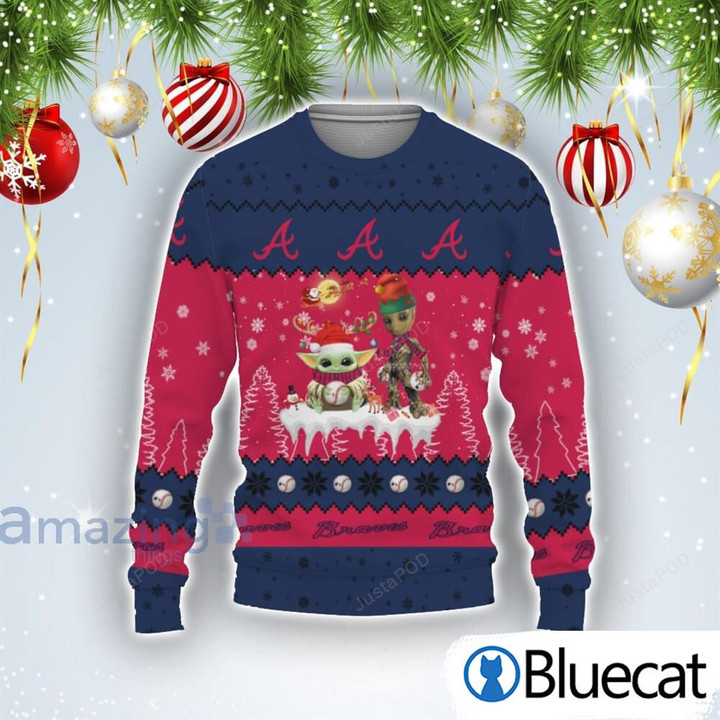 Baby Yoda Groot Cute Gift Atlanta Braves Ugly Christmas Sweater