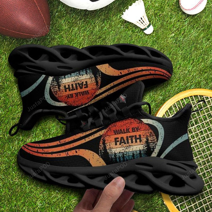 Walk By Faith Vintage Jesus Believe In God Cross Shine Max Soul Shoes, Light Sports Shoes