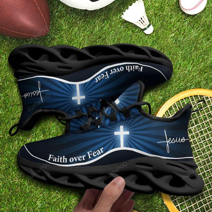 Faith Over Fear Jesus Cross Christian Catholic Religion Max Soul Shoes, Light Sports Shoes