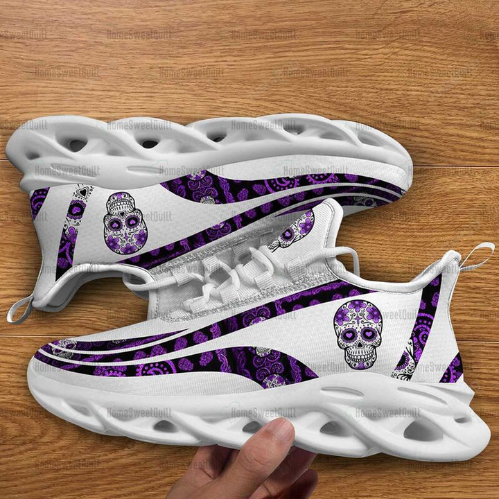 Happy Day Of The Dead Purple Sugar Skull Happy Halloween Day Max Soul Shoes, Light Sports Shoes