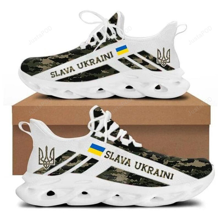 Stand With Ukraine Slava Ukraini Camo Ukrainian Flag Max Soul Shoes, Light Sports Shoes