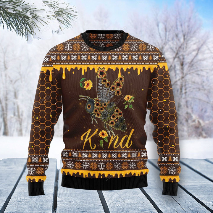 Bee Kind Sunflower Ugly Christmas Sweater , Bee Kind Sunflower 3D All Over Printed Sweater
