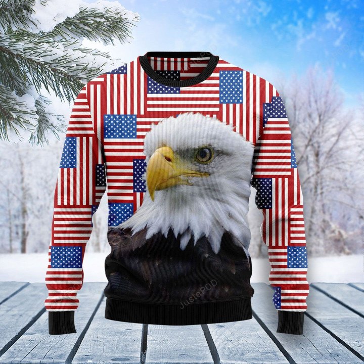 Eagle USA Flag Ugly Christmas Sweater , Eagle USA Flag 3D All Over Printed Sweater