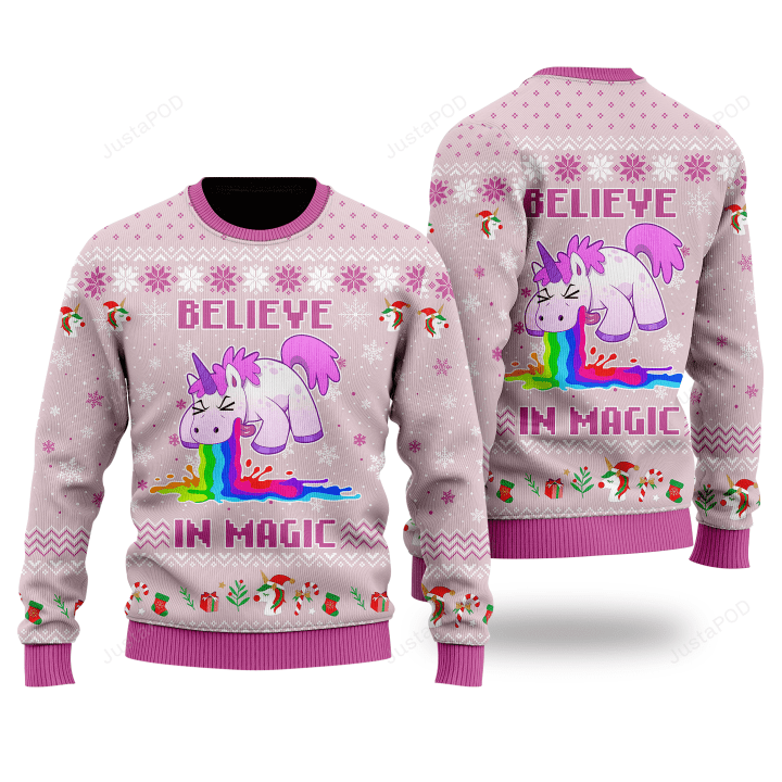 Unicorn Believe In Magic Ugly Christmas Sweater , Unicorn Believe In Magic 3D All Over Printed Sweater