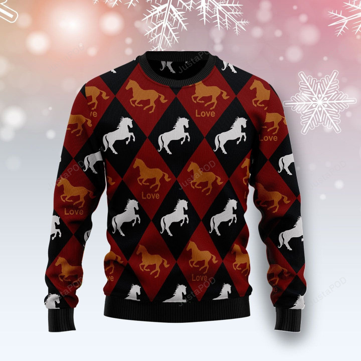 Horse Love Ugly Christmas Sweater , Horse Love 3D All Over Printed Sweater