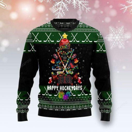 Christmas Tree Happy Hockey Days Ugly Christmas Sweater , Christmas Tree Happy Hockey Days 3D All Over Printed Sweater