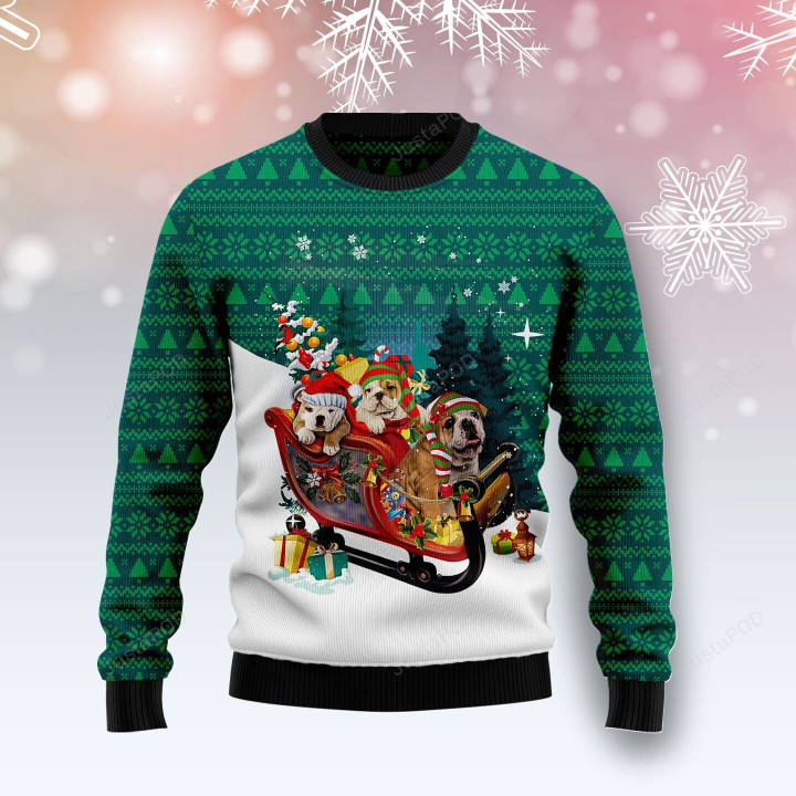 Bulldog Sleigh Ugly Christmas Sweater , Bulldog Sleigh 3D All Over Printed Sweater