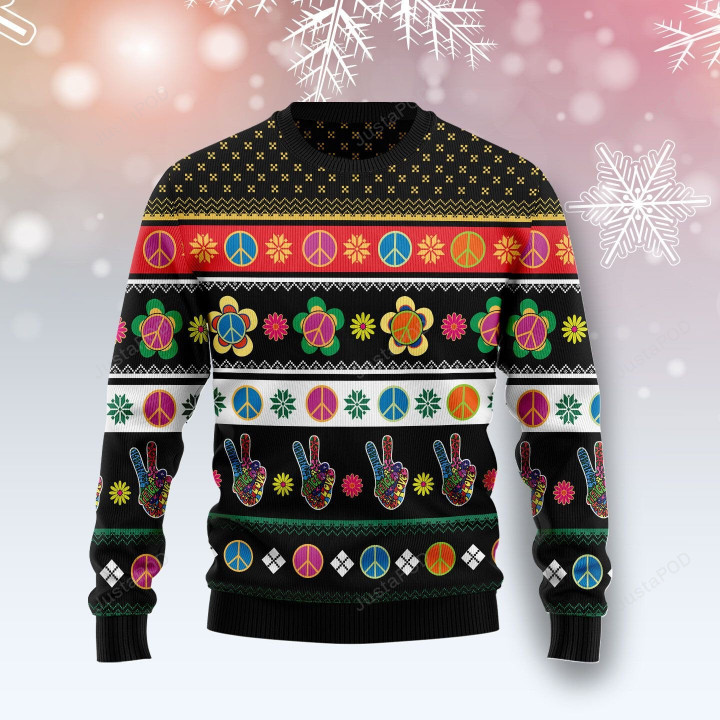Hippie Peace Sign Ugly Christmas Sweater , Hippie Peace Sign 3D All Over Printed Sweater