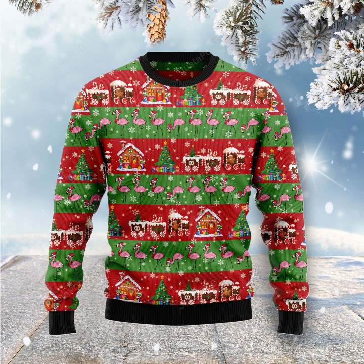 Flamingo Snow Ugly Christmas Sweater , Flamingo Snow 3D All Over Printed Sweater