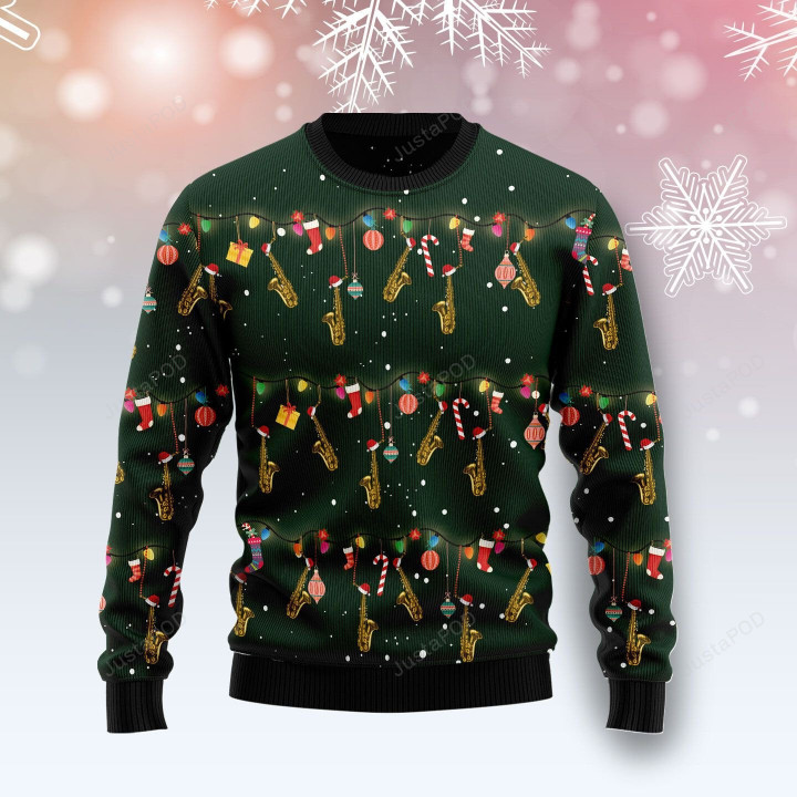 Christmas Instrument Saxophone Ugly Christmas Sweater , Christmas Instrument Saxophone 3D All Over Printed Sweater