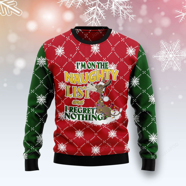 Donkey Naughty List Ugly Christmas Sweater , Donkey Naughty List 3D All Over Printed Sweater