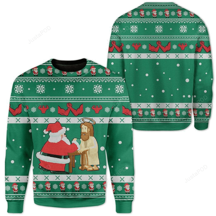 Funny Jesus & Santa Ugly Christmas Sweater , Funny Jesus & Santa 3D All Over Printed Sweater