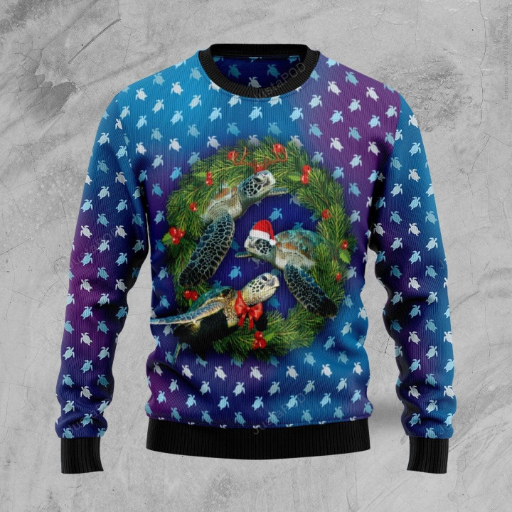 Santa Turtle Ugly Christmas Sweater , Santa Turtle 3D All Over Printed Sweater