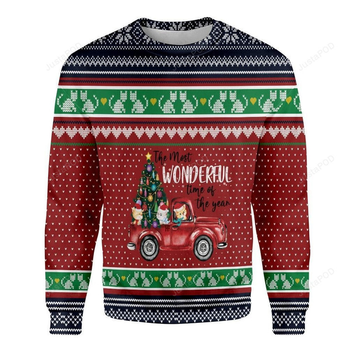 Cat The Most Wonderful Time Of Year Ugly Christmas Sweater , Cat The Most Wonderful Time Of Year 3D All Over Printed Sweater