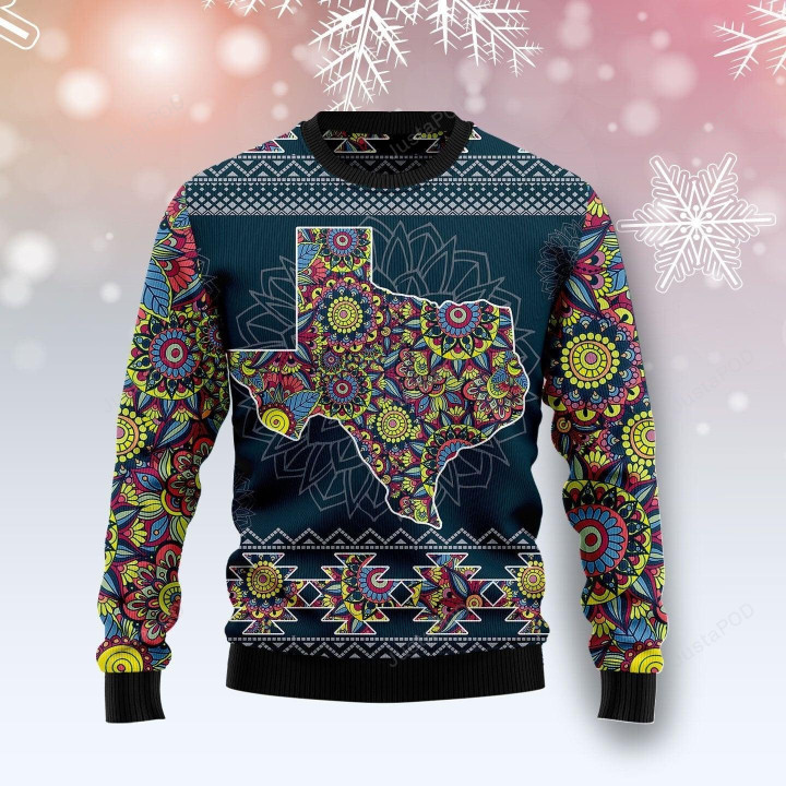 Texas Blue Mandala Ugly Christmas Sweater , Texas Blue Mandala 3D All Over Printed Sweater