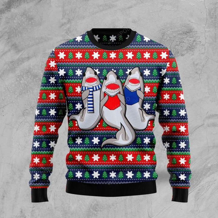 Carolling Sharks Ugly Christmas Sweater , Carolling Sharks 3D All Over Printed Sweater