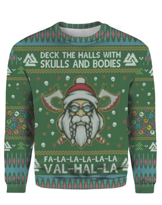 Funny Deck The Halls Skulls And Bodies Ugly Christmas Sweater , Funny Deck The Halls Skulls And Bodies 3D All Over Printed Sweater
