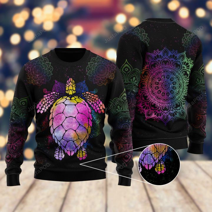 Turtle Purple Mandala Ugly Christmas Sweater , Turtle Purple Mandala 3D All Over Printed Sweater