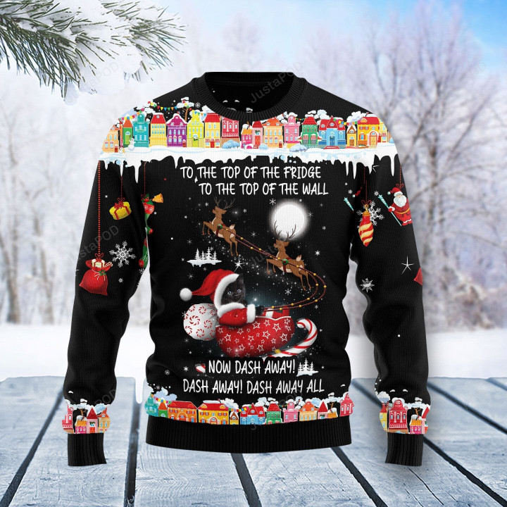 Black Cat Sleigh Ugly Christmas Sweater , Black Cat Sleigh 3D All Over Printed Sweater