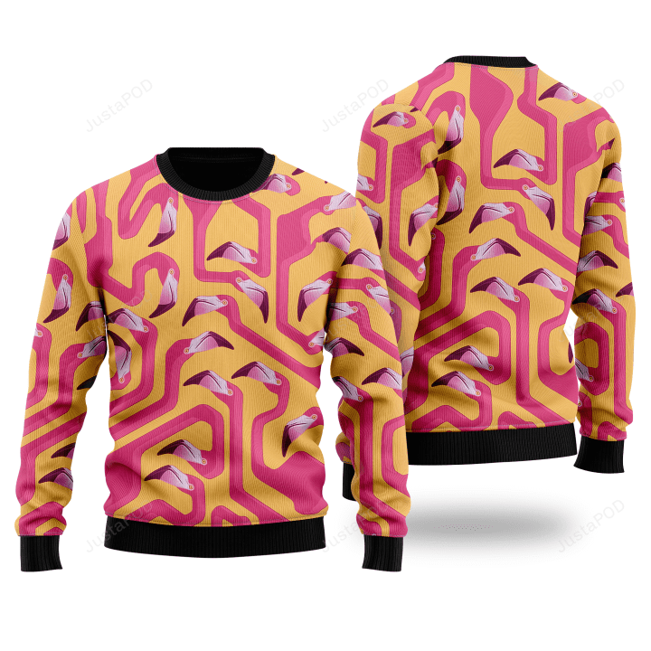Flamingo Pattern Ugly Christmas Sweater , Flamingo Pattern 3D All Over Printed Sweater