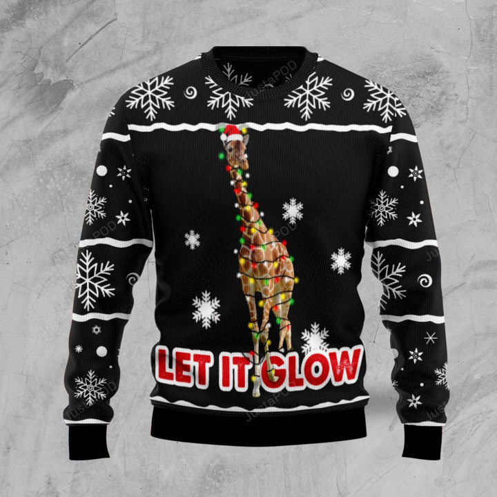 Giraffe Let It Glow Ugly Christmas Sweater , Giraffe Let It Glow 3D All Over Printed Sweater