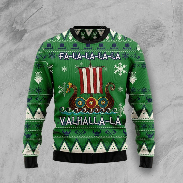 Viking Valhalla Boat Ugly Christmas Sweater , Viking Valhalla Boat 3D All Over Printed Sweater