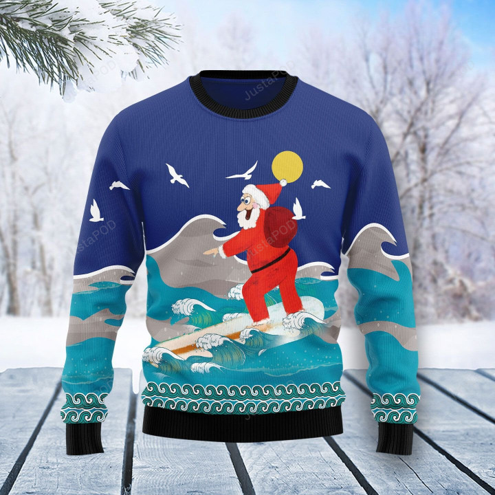 Surfing Santa Ugly Christmas Sweater , Surfing Santa 3D All Over Printed Sweater